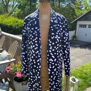 Tahari navy polka dot knit topper